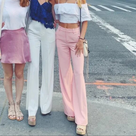 Alice + Olivia Light Pink Wide Leg High Waisted Pants - Picture 2 of 10